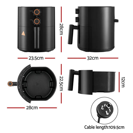 Devanti 4L Air Fryer Knob Control 1500W - Mekamart Australia