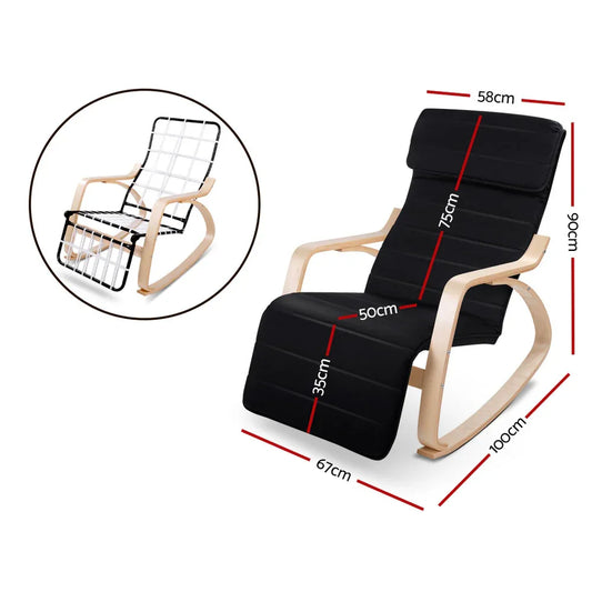 Artiss Rocking Armchair Footrest Nursing Black Afton - Mekamart Australia