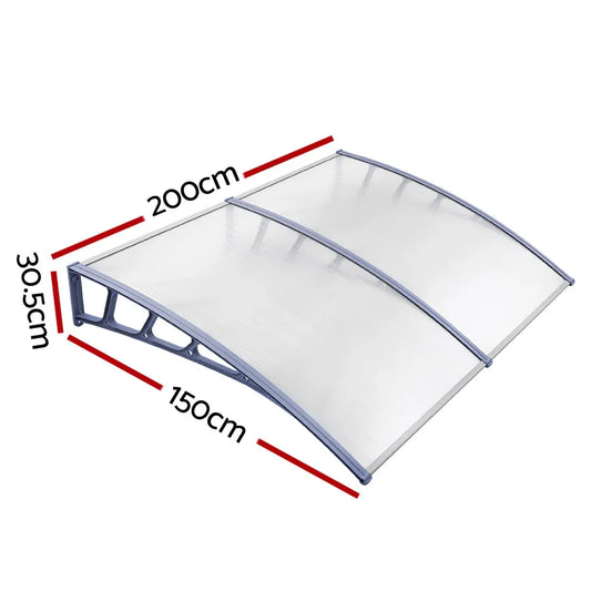 Instahut Window Door Awning Canopy 1.5mx2m Transparent Sheet Grey Plastic Frame - Mekamart Australia