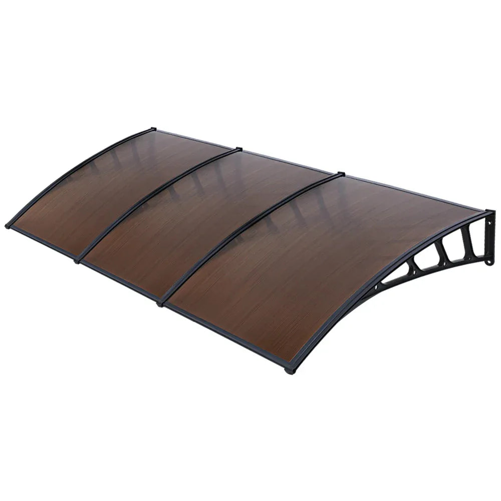 Instahut Window Door Awning Canopy 1.5mx3m Brown Sheet Black Plastic Frame - Mekamart Australia