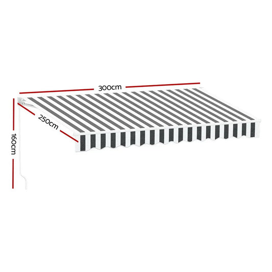 Instahut Retractable Folding Arm Awning Motorised Sunshade 3Mx2.5M Grey White - Mekamart Australia