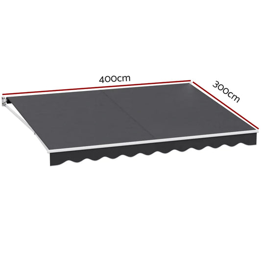 Instahut Retractable Folding Arm Awning Motorised Sunshade 4Mx3M Grey - Mekamart Australia