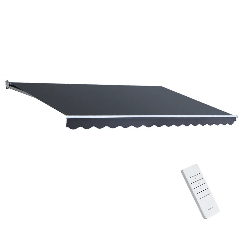 Instahut Retractable Folding Arm Awning Motorised Sunshade 5Mx3M Grey - Mekamart Australia