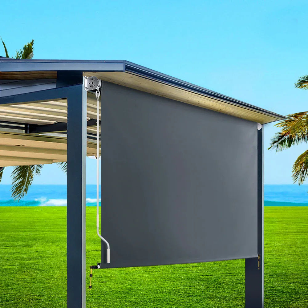 Instahut 2.1X2.5M Outdoor Blinds Awning Roll Down Canopy Retractable Outdoor Blinds Window Shade Grey - Mekamart Australia