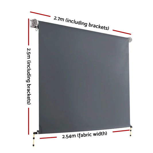 Instahut 2.7X2.5M Outdoor Blinds Awning Roll Down Canopy Retractable Outdoor Blinds Window Shade Grey - Mekamart Australia