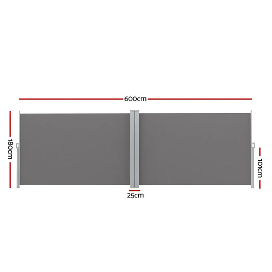 Instahut Side Awning Sun Shade Outdoor Retractable Privacy Screen 1.8X6M Grey - Mekamart Australia