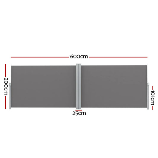 Instahut Side Awning Sun Shade Outdoor Retractable Privacy Screen 2X6M Grey - Mekamart Australia