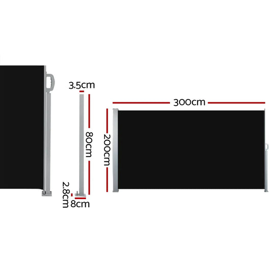 Instahut Side Awning Sun Shade Outdoor Retractable Privacy Screen 2X3M Black - Mekamart Australia