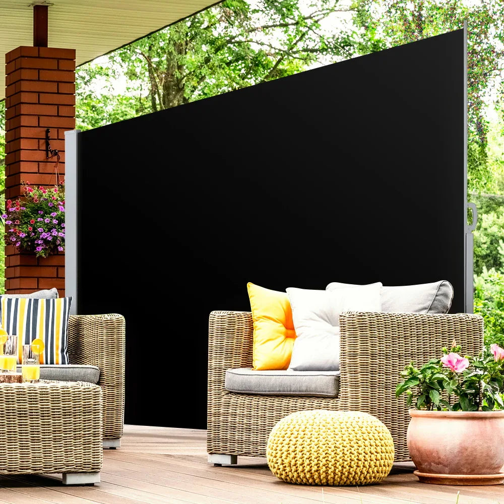 Instahut Side Awning Sun Shade Outdoor Retractable Privacy Screen 2X3M Black - Mekamart Australia