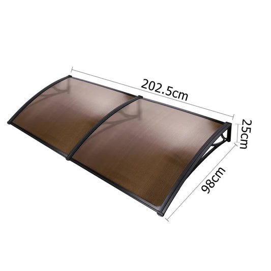 Instahut Window Door Awning Canopy 1mx2m Brown Sheet Black Plastic Frame - Mekamart Australia