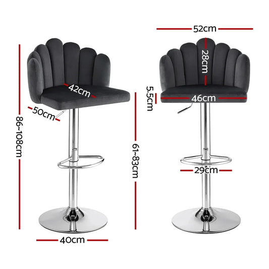 Artiss Bar Stool X4 Kitchen Dining Counter Gaslift Chair Adjustable Velvet Grey - Mekamart Australia