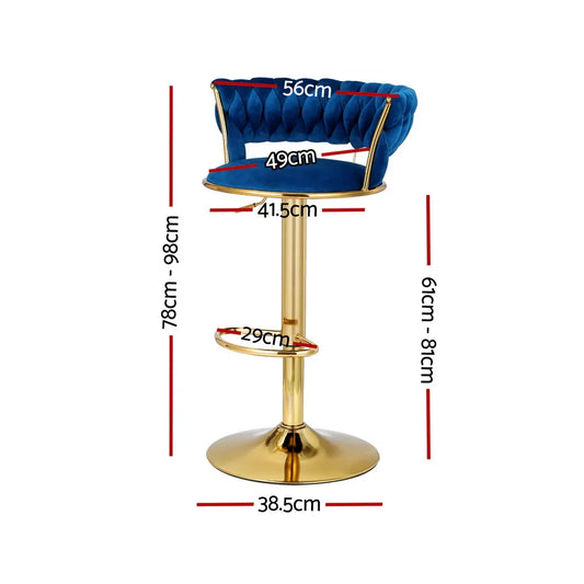 Artiss Bar Stools Gas Lift Velvet Woven Backrest Navy - Mekamart Australia