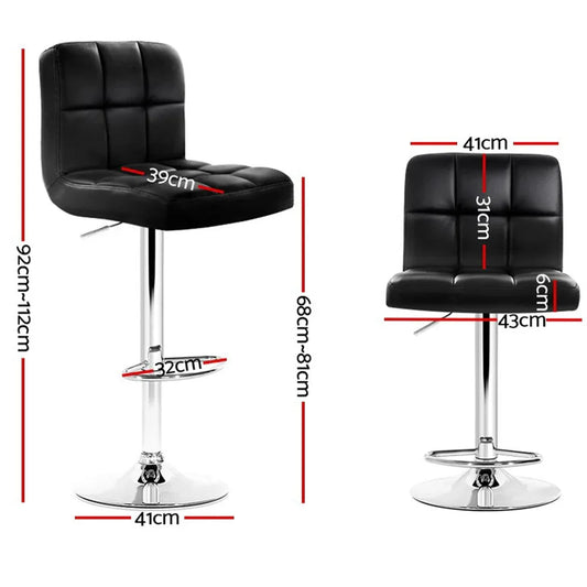 Artiss 4x Bar Stools Leather Gas Lift Black - Mekamart Australia