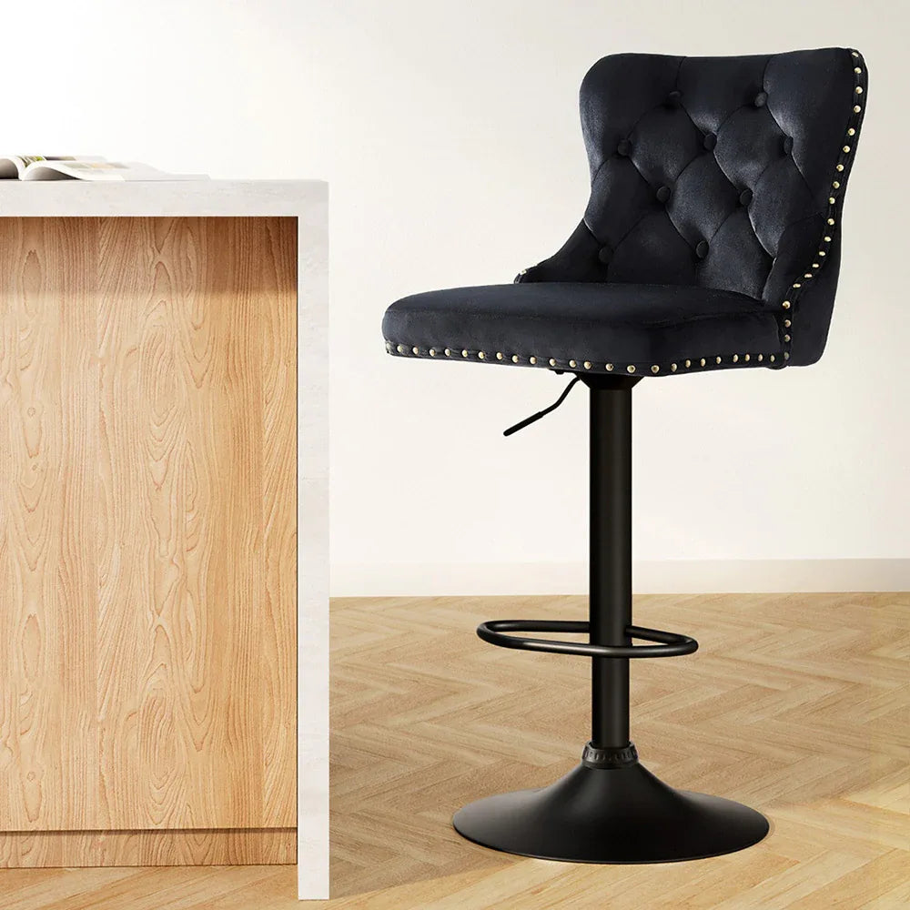Artiss 1x Velvet Bar Stool Adjustable Height Nailhead Trim Kitchen Counter Stool - Mekamart Australia