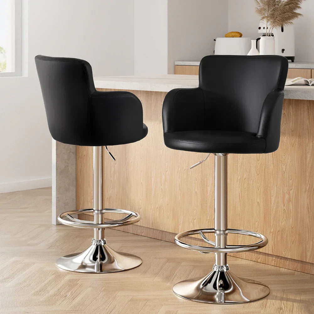 Artiss 2x Leather Bar Stools Swivel Adjustable Gas Lift PU Counter Chairs Black - Mekamart Australia