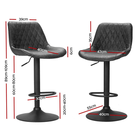 Artiss 2x Bar Stools Gas Lift Vintage Leather Black - Mekamart Australia