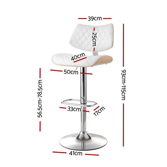 Artiss 2x Bar Stools Kitchen Dining Chairs Gas Lift Stool Wooden Leather White - Mekamart Australia