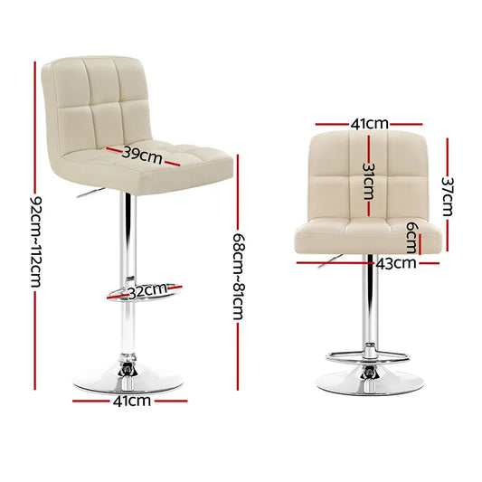 Artiss 2x Bar Stools Leather Gas Lift Beige - Mekamart Australia