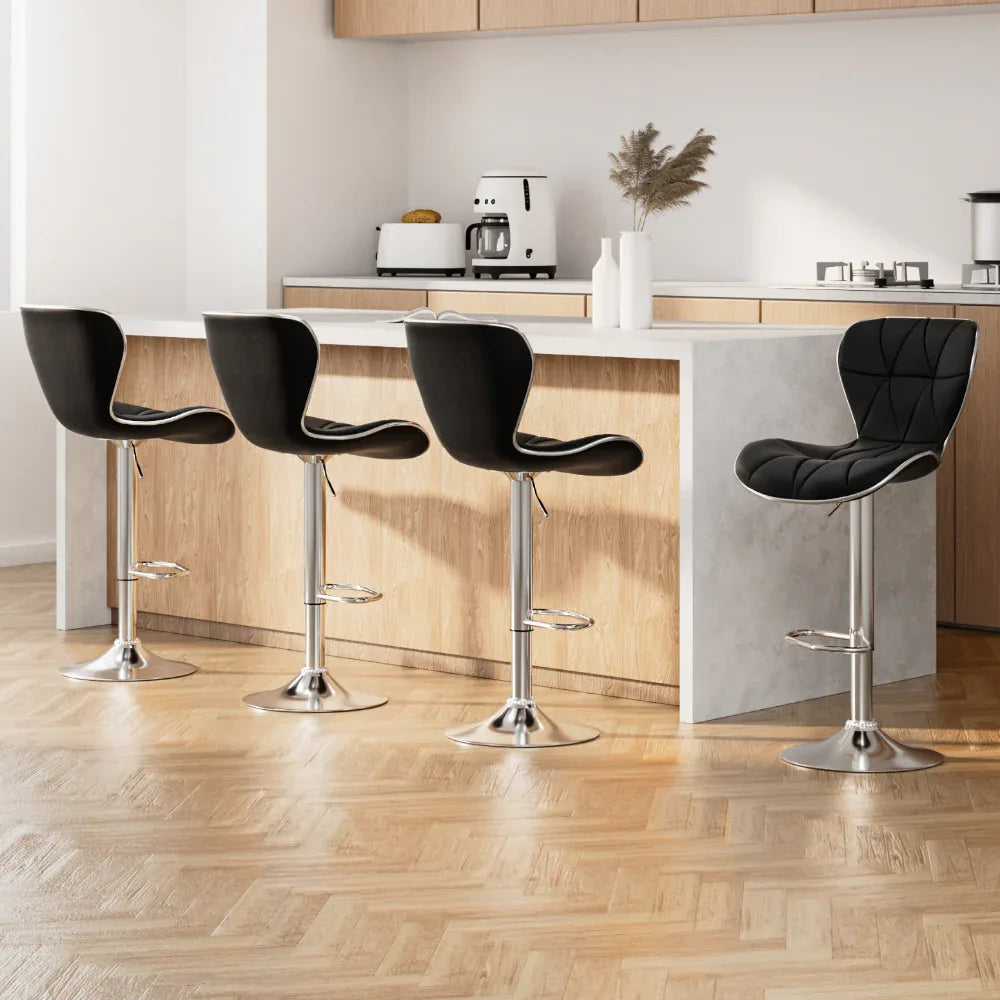Artiss 4x Bar Stools Gas Lift Leather Seat Black - Mekamart Australia