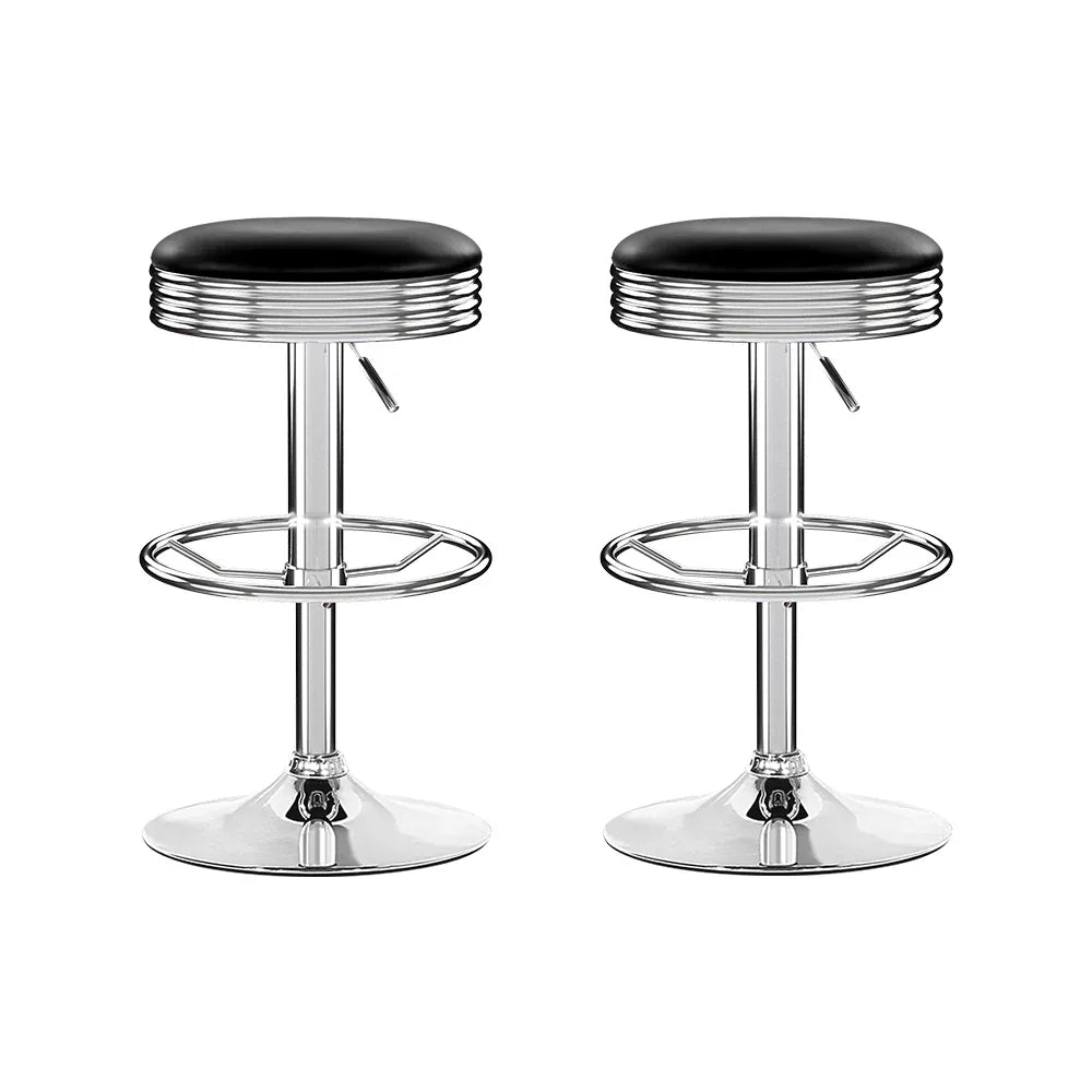 Artiss Set of 2 Backless PU Leather Bar Stools - Black and Chrome - Mekamart Australia