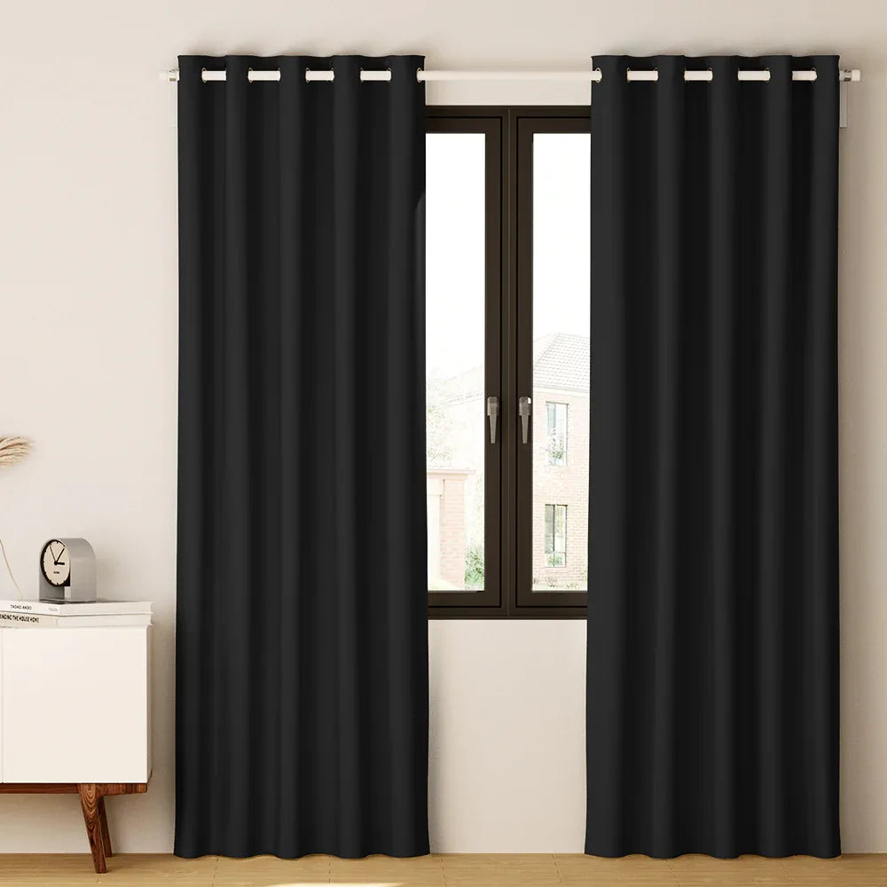 Artiss 2X Blockout Curtains Eyelet 240x230cm Black - Mekamart Australia