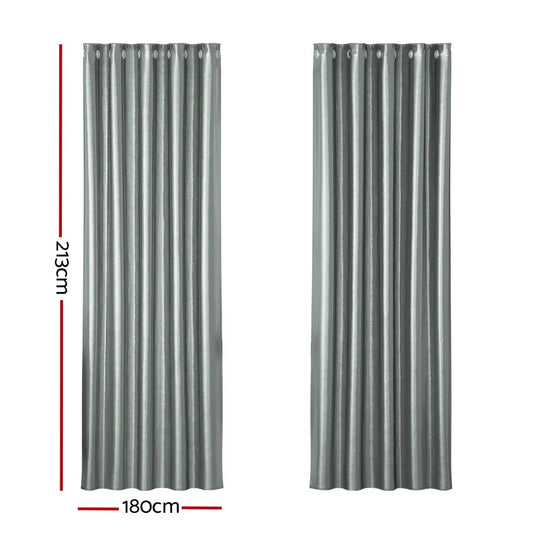 Artiss 2X Blockout Curtains Eyelet 180x213cm Grey Shine - Mekamart Australia