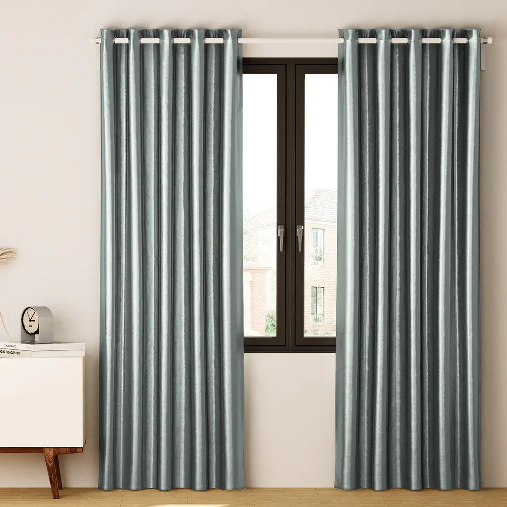 Artiss 2X Blockout Curtains Eyelet 300x230cm Grey Shine - Mekamart Australia