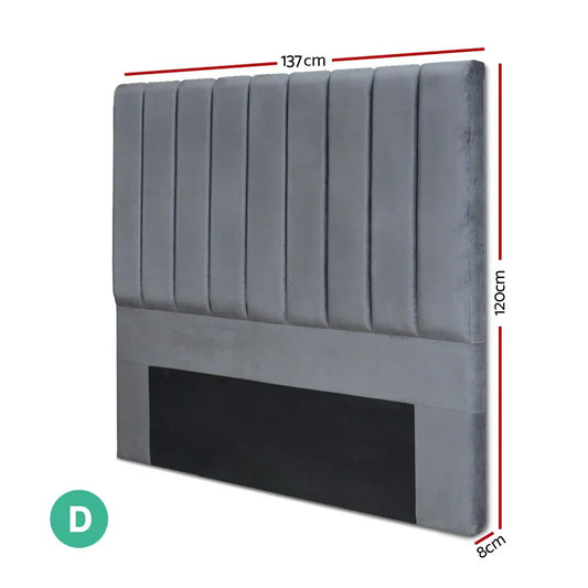 Artiss Bed Head Headboard Double Velvet - VELA Grey - Mekamart Australia
