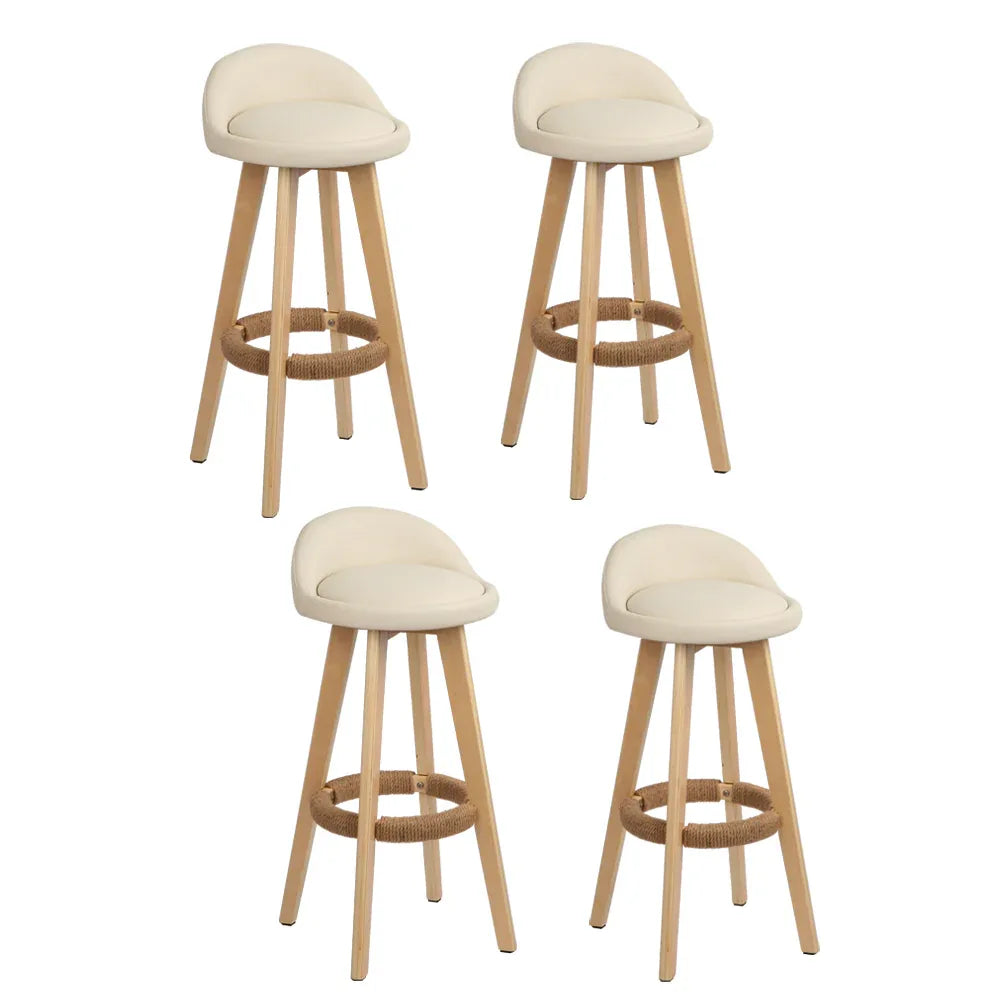 Artiss 4x Bar Stools Padded Leather Wooden Beige - Mekamart Australia