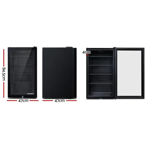 Devanti 98L Bar Fridge Glass Door Mini Fridges Freezer Black - Mekamart Australia