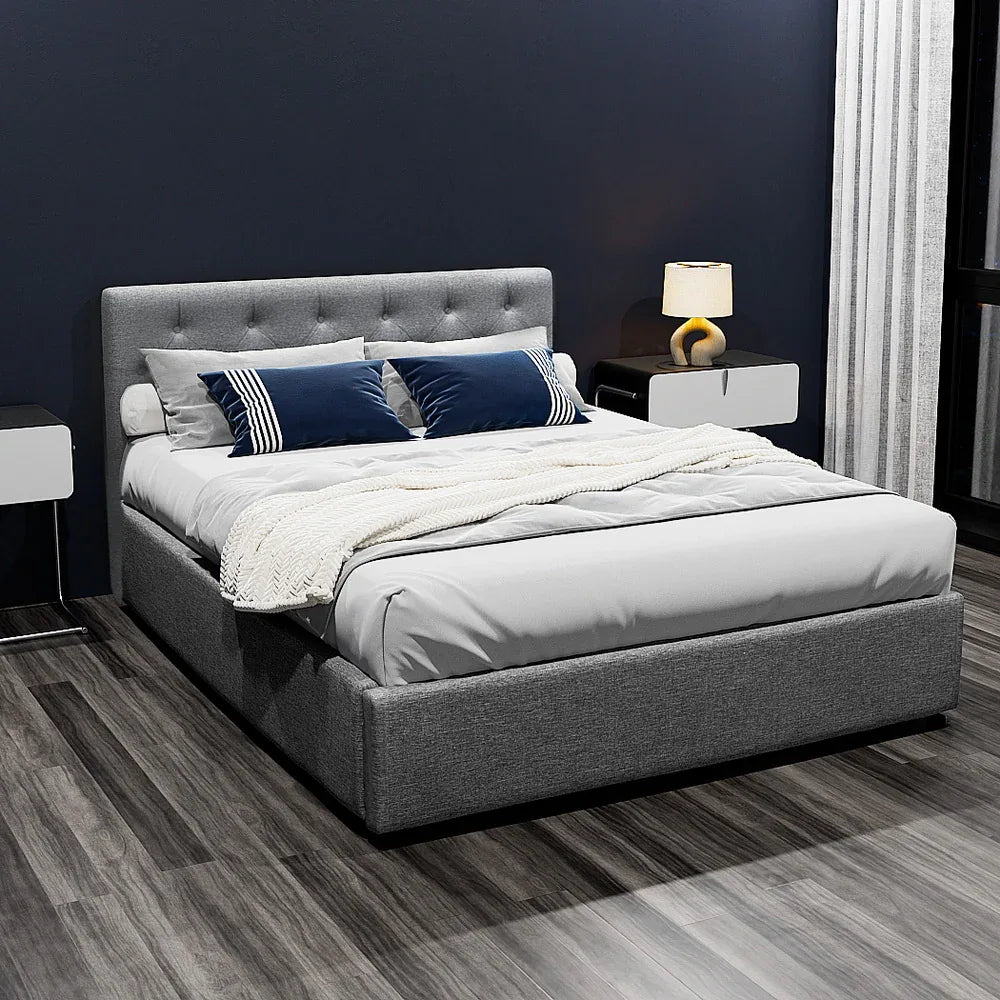 Artiss Bed Frame Double Size Gas Lift Grey VILA - Mekamart Australia