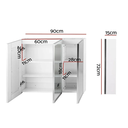 Bathroom Mirror Cabinet LED Light 900x720mm Medicine Wall Storage - Mekamart Australia