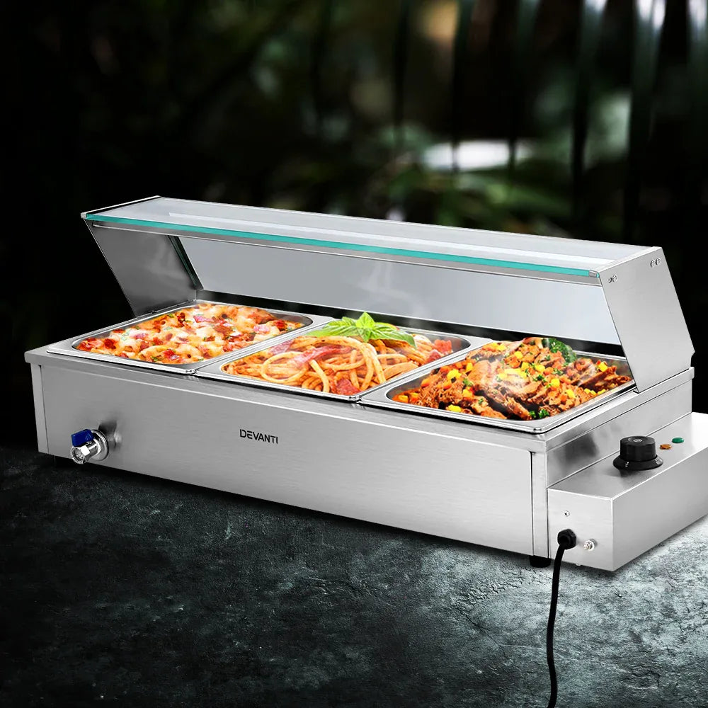 Devanti Commercial Food Warmer Bain Marie 3 Electric Buffet Pans - Mekamart Australia
