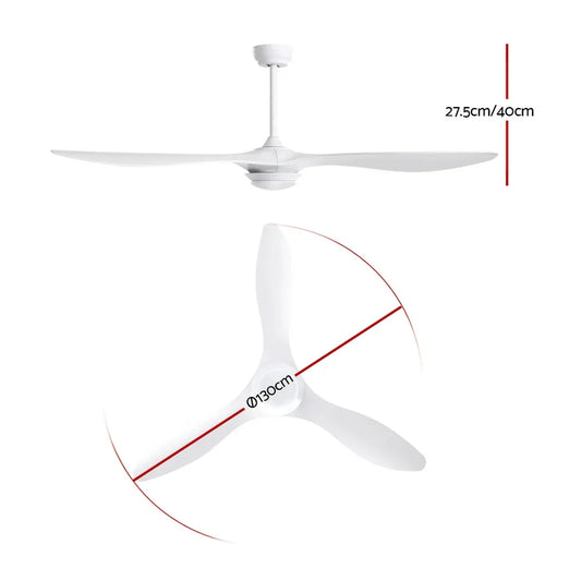 Devanti 52'' Ceiling Fan DC Motor w/Light w/Remote - White - Mekamart Australia
