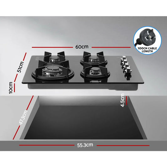 Devanti Gas Cooktop 60cm Stove Hob Black - Mekamart Australia