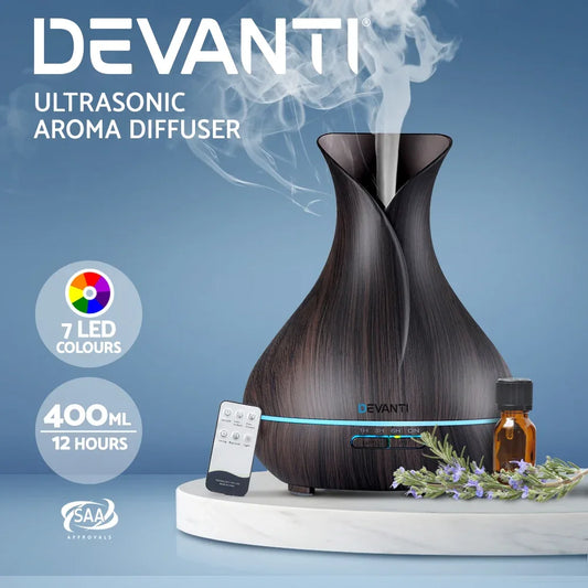 Devanti Aroma Diffuser Aromatherapy Dark Wood 400ml - Mekamart Australia