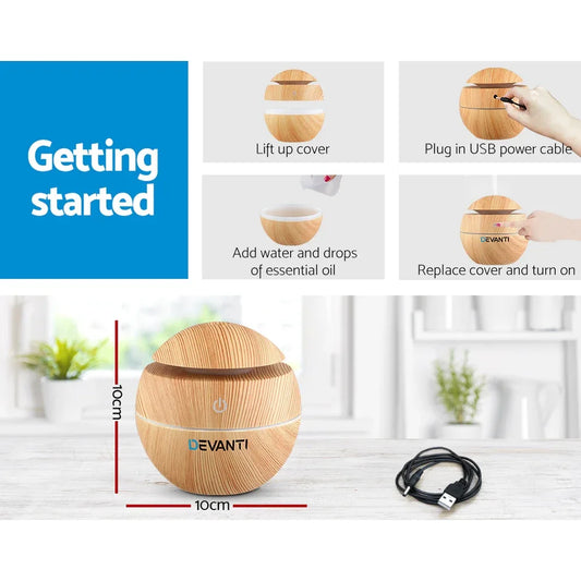 Devanti Aroma Diffuser Aromatherapy Light Wood 130ml - Mekamart Australia