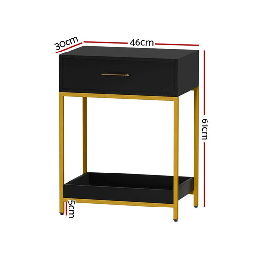 Artiss Bedside Table Drawers Side Table Shelf Storage Nightstand Black MASON - Mekamart Australia