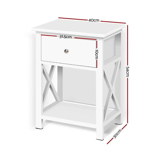 Artiss Bedside Table 1 Drawer with Shelf - EMMA White - Mekamart Australia