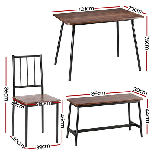 Artiss Dining Table and Chairs Set of 4 Bench Kitchen Furniture Rustic Brown - Mekamart Australia