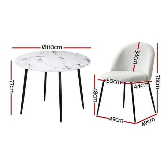 1 Artiss Dining Table and 4 Chairs Set Marble White - Mekamart Australia