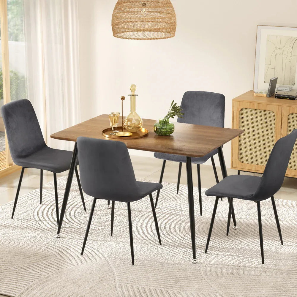 1 Artiss Dining Table and 4 Chairs Set Grey Velvet - Mekamart Australia