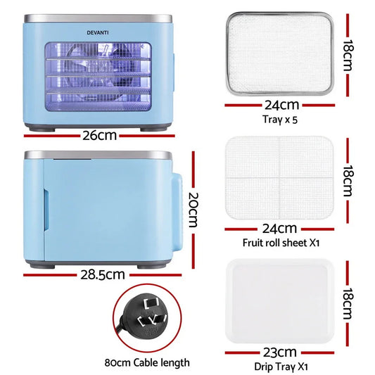Devanti 5 Trays Food Dehydrator Mini Fruit Dryer 500W - Mekamart Australia
