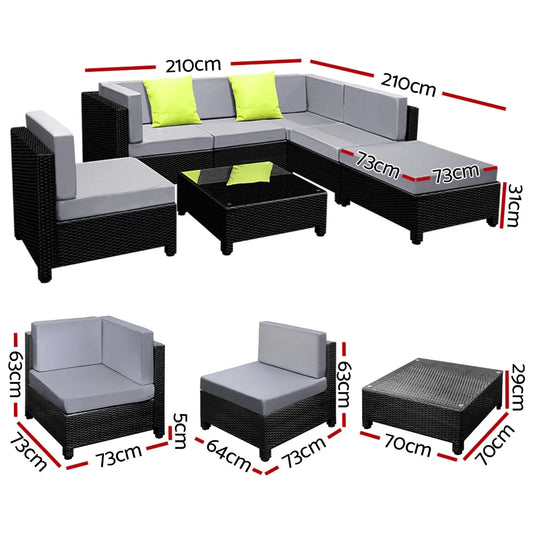 Gardeon 7-Piece Outdoor Sofa Set Wicker Couch Lounge Setting Seat Cover - Mekamart Australia