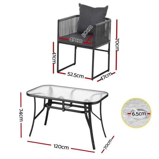 Gardeon 5PCS Outdoor Dining Set Table and Chairs Rope Patio Furniture Garden Black - Mekamart Australia