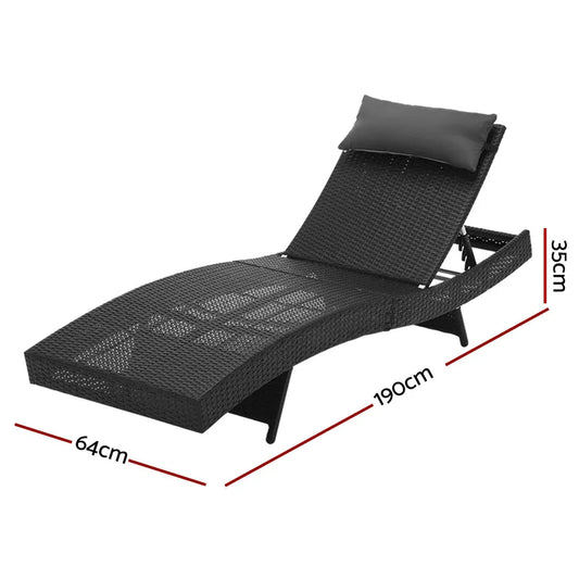 Gardeon 2PC Sun Lounge Wicker Lounger Outdoor Furniture Beach Chair Garden Adjustable Black - Mekamart Australia