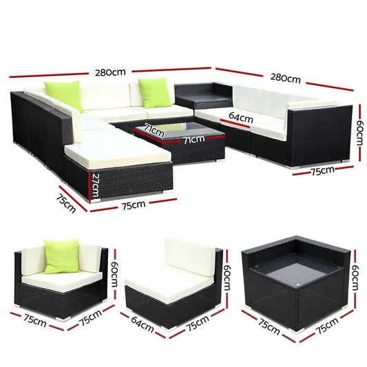 Gardeon 11PC Outdoor Furniture Sofa Set Wicker Garden Patio Lounge - Mekamart Australia