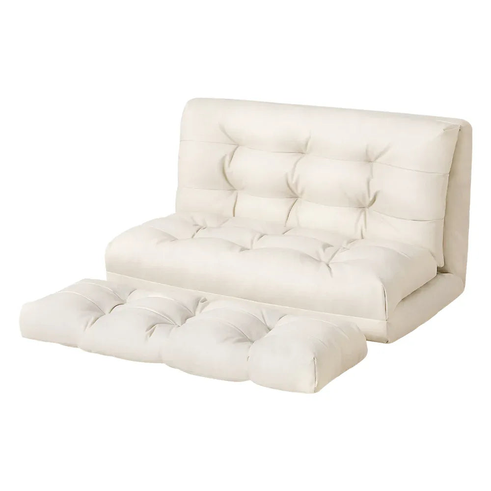 Artiss Floor Lounge Sofa Bed 2 Seater Pillow Leather White - Mekamart Australia