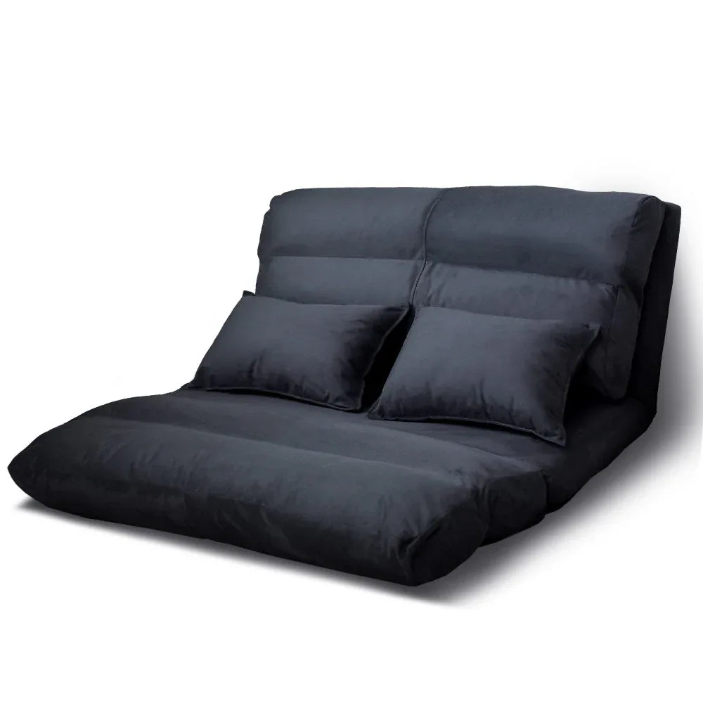 Artiss Floor Lounge Sofa Bed 2-seater Charcoal Suede - Mekamart Australia