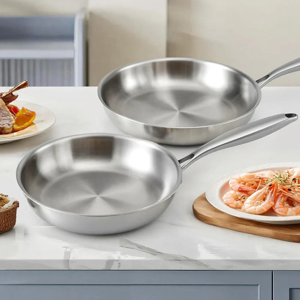 5-star Chef Frying Pan Stainless Steel Uncoated Twin Frypan Set 25/30cm Silver - Mekamart Australia